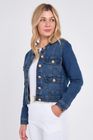 GOLD BUTTON FRONT POCKETS ROUND NECK DENIM STRETCH JACKET