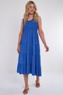 SHIRRED TIERED MIDI DRESS