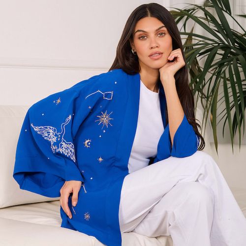 Cosmos Electric Blue Embroidered Short Kimono