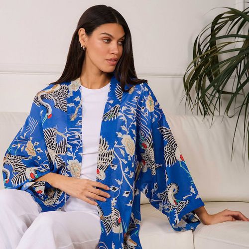 Dynastic Bird Print Electric Blue Light Weight Kimono