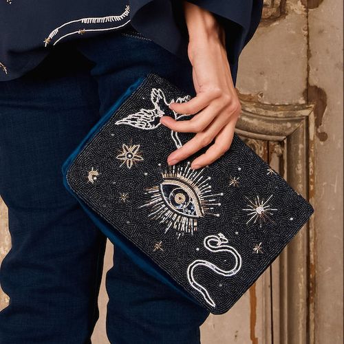 Cosmos Embellished Velvet Clutch Bag
