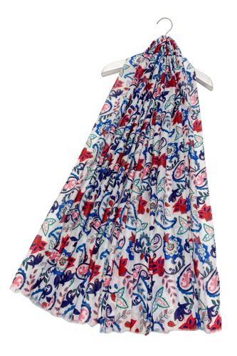 Lotus Floral Paisley Print Frayed Scarf