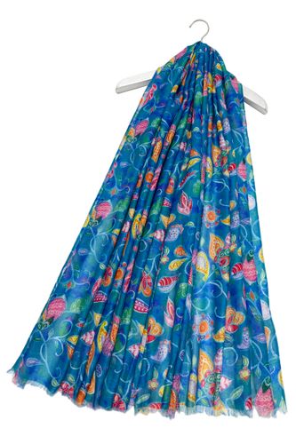 Watercolour Paisley Floral Print Frayed Scarf