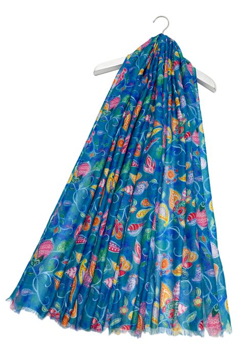 Watercolour Paisley Floral Print Frayed Scarf