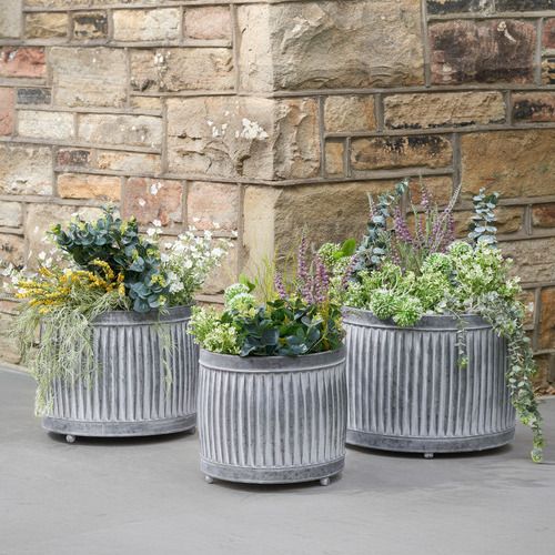 S/3 Galvanised Zinc Round Planters