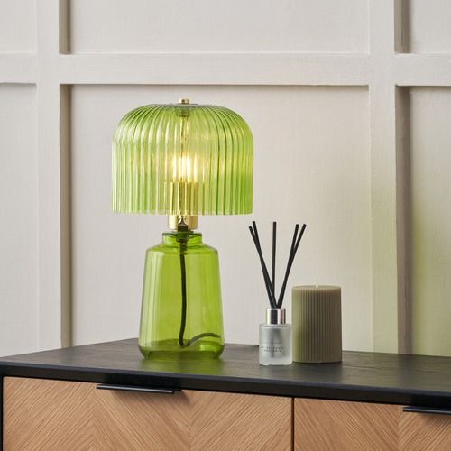 Zandra Spring Green Ribbed Glass Table Lamp