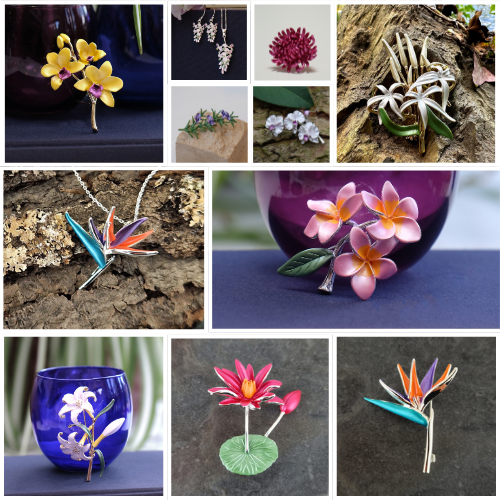 Silver & Gold Plated Enamel Botanical Flower Jewellery