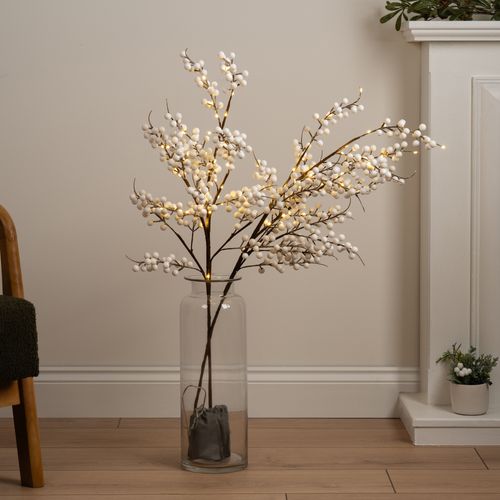 100cm White Berry Branch with Lights