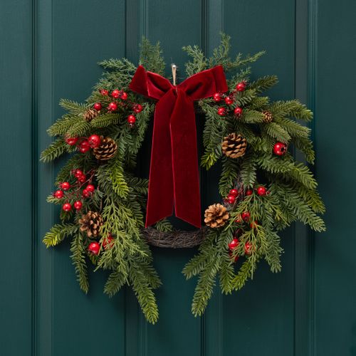 50cm Real Touch Half Wtreath with Red Velvet Bow