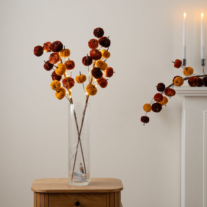 Set 2 Velvet Pumpkin Pre Lit Stems