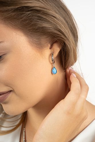 925 Sterling silver teardrop Opal hoop earrings