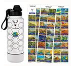 Worldwide Bucket List Bottle, 47 Waterproof Worldwide Trip Stickers, Insulated World Travel Water Bottle. 32oz Stainless Steel 946ml - With Bottom Compartment.