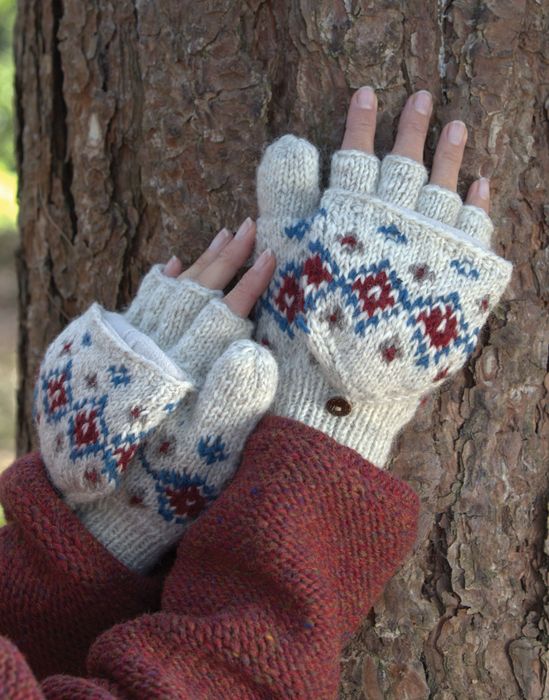 Pure Wool Knitted Mitts - Diamond Pale Grey