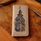 Hand-Burned Big Ben Leather Long Wallet - Hand-Stitched Pyrography Purse - UK Local Shipping No Tax