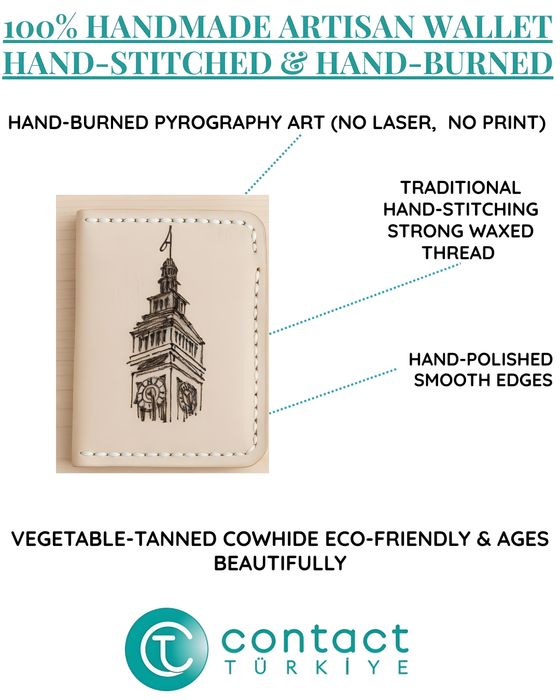 Hand-Burned Big Ben Slim Bifold Wallet - Artisan Pyrography Leather Purse - UK Local Shipping No Duty