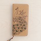 Artisan Peacock Hand-Burned Leather Long Wallet - Bespoke Wildlife Design - UK Local Shipping No Duty
