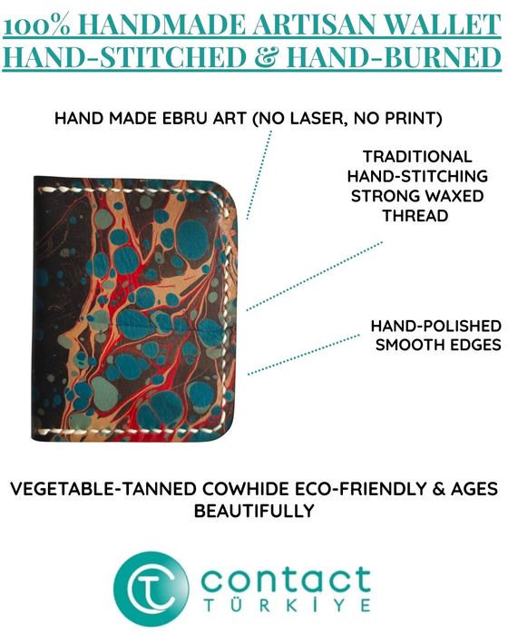 Hand-Painted Ebru Marbling Leather Wallet - Unique Artisan Bifold - UK Local Shipping No Import Tax