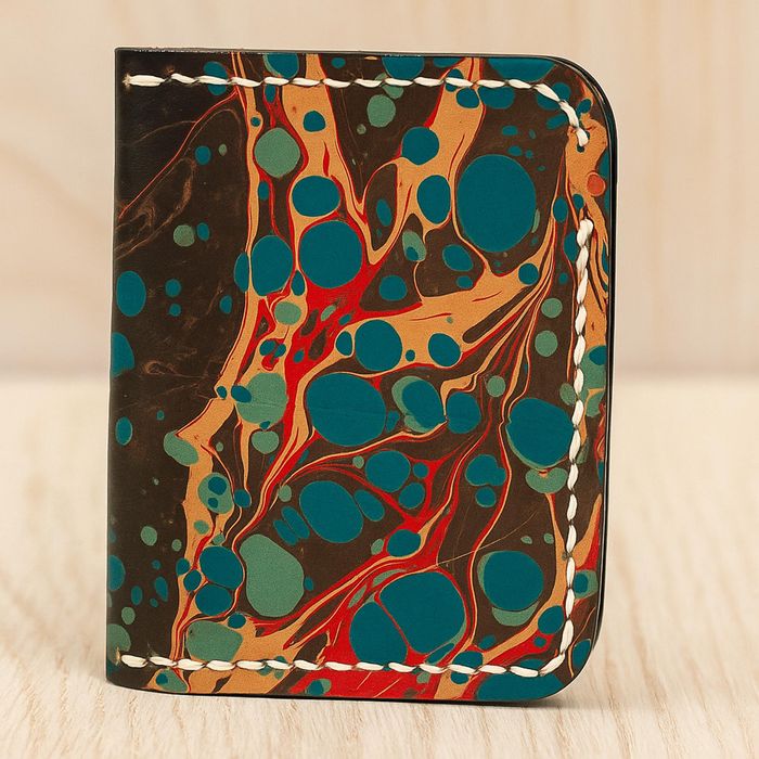 Hand-Painted Ebru Marbling Leather Wallet - Unique Artisan Bifold - UK Local Shipping No Import Tax