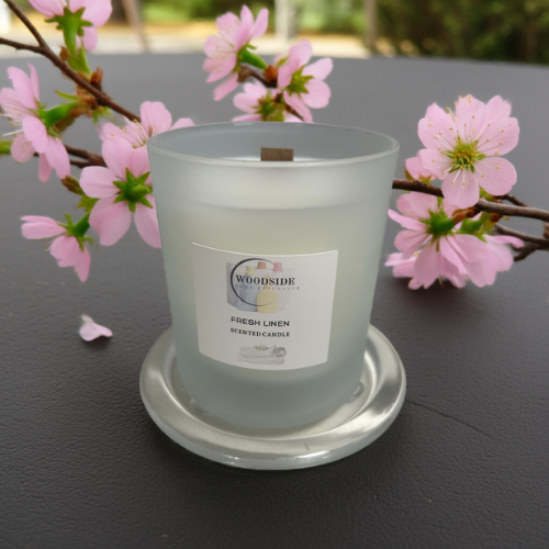 Woodside Home Fragrance Wooden Wick Glass Scented Candle - Fresh Linen