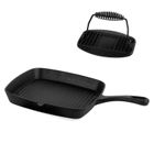 Cast iron 24cm square grill pan with grill press
