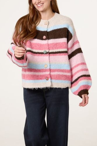 Marble Button Striped Knit Cardigan