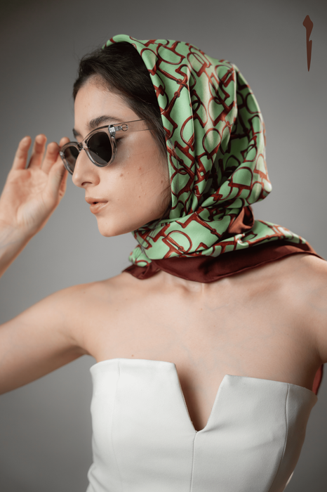 The Bits Harmony in Green Silk Scarf