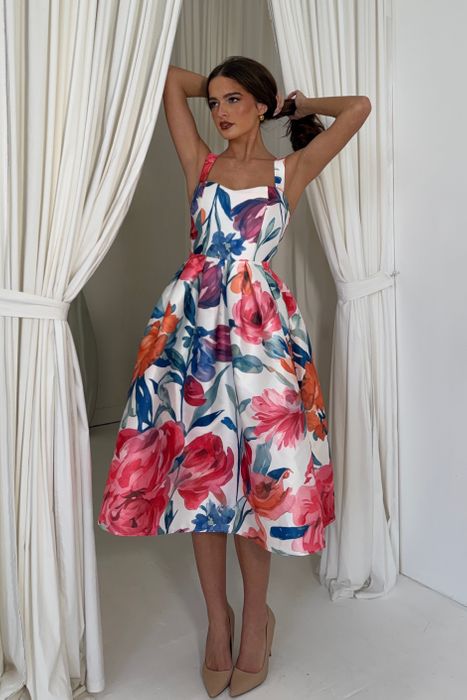 Raisa Strappy Sweetheart Neck Midi Dress