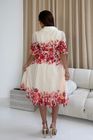 Holland Cream and Pink Floral Collar Midi Dress