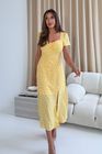 Lillian Print Sweetheart Midi Dress Yellow
