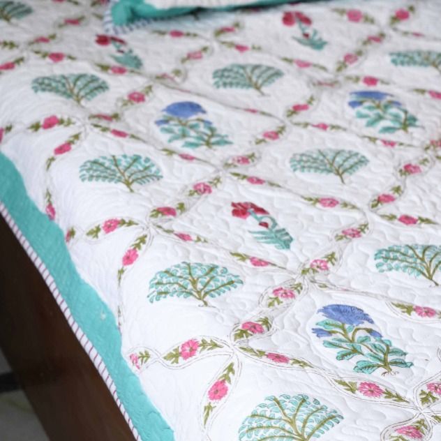 Touch of Rajasthan – Jaipuri Handblock Bedcover (Floral Symphony)