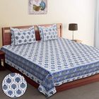 Handblock Blue Floral Cotton Bedsheet Set