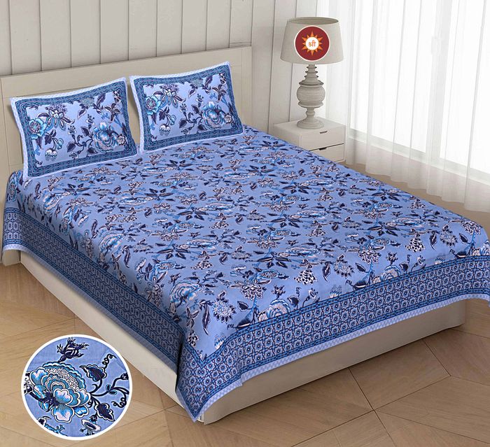 Soft Cotton Blue Floral Bedsheet Set – Elegant Comfort for Every Room