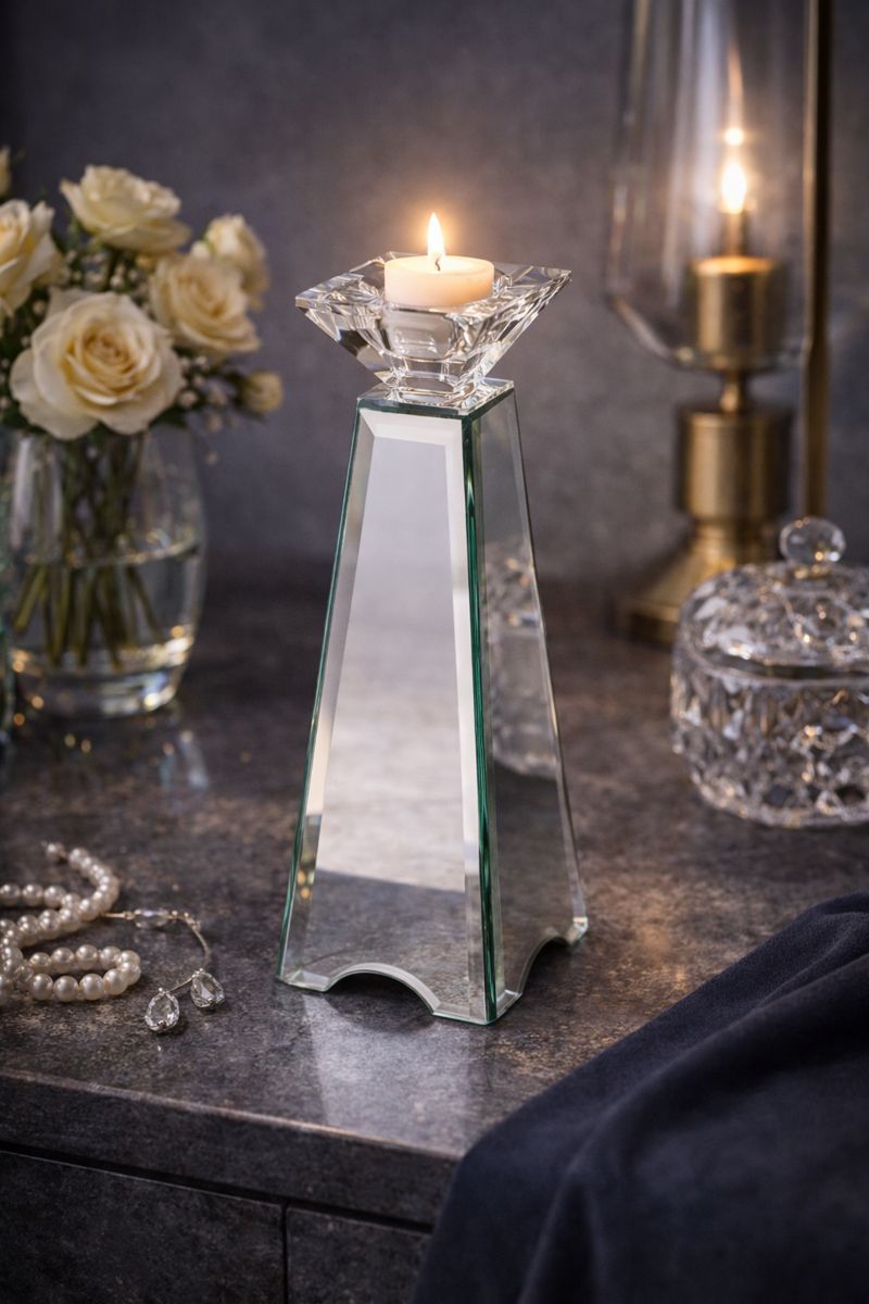Bevelled Glass Candle Holder—HP24-1037
