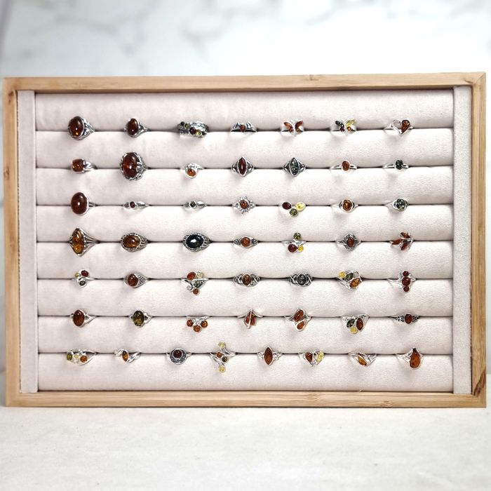 925 Sterling Silver & Genuine Baltic Amber Small Cast Rings