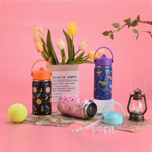 Student Children Kids 12oz Bpa Free Stainless Steel Insulated Vacuum Flasks Thermoses Water Bottle with Straw Lid Handle