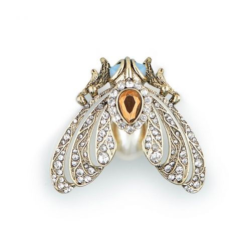 Bejewelled Moth Brooch - Cream