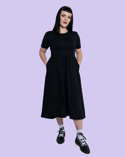 Rebel Romance Jet Black Midi Dress With Pockets