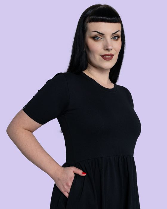 Rebel Romance Jet Black Midi Dress With Pockets