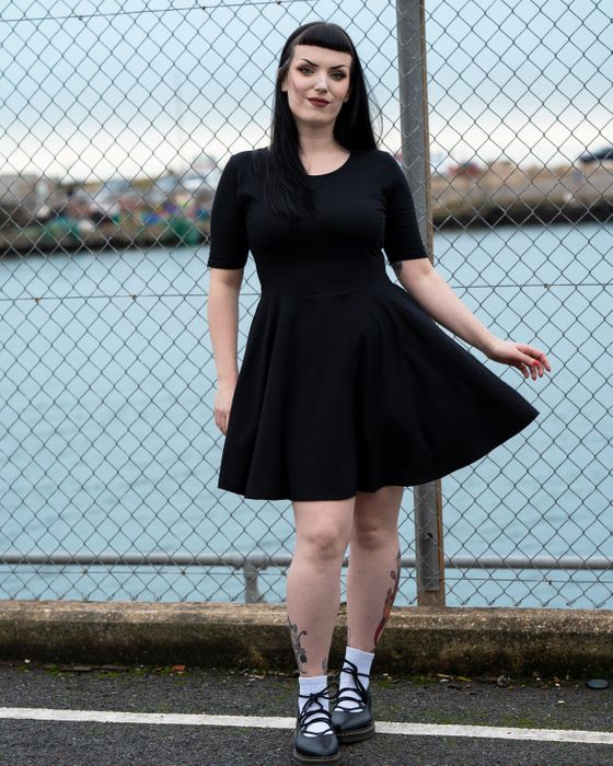 Rebel Romance Jet Black Fit and Flare Dress With Pockets