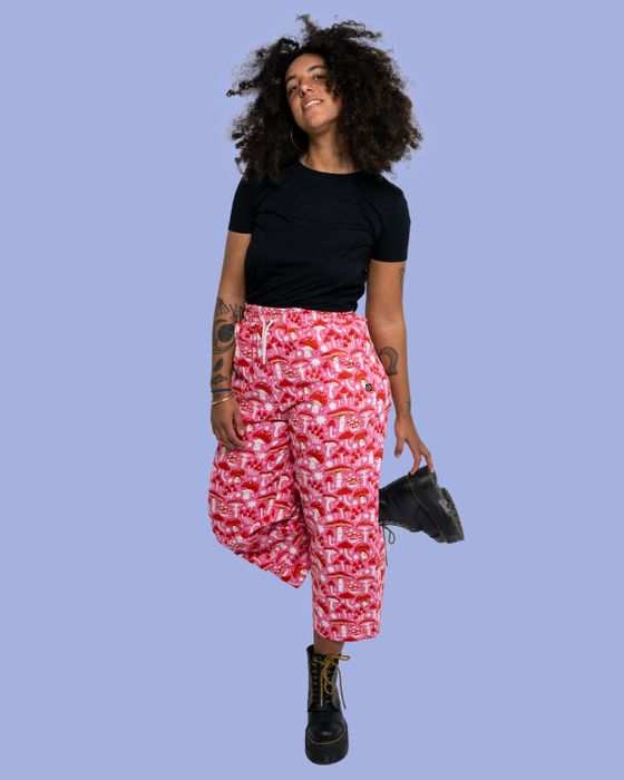 Rebel Romance x Stacey McEvoy-Caunt Red & Pink Mushroom Cropped Wide Leg Trousers