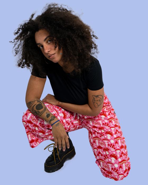 Rebel Romance x Stacey McEvoy-Caunt Red & Pink Mushroom Cropped Wide Leg Trousers