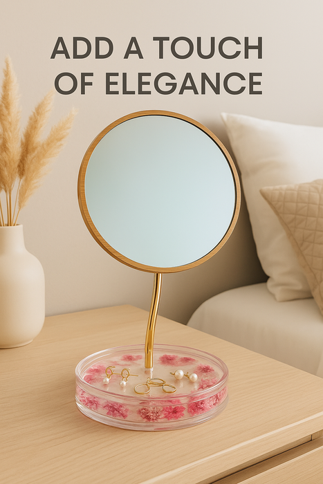 Acrylic Clock & Rotated Mirror with Jewelry Stand