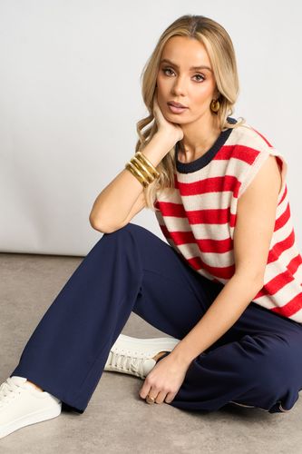 Striped Italian Wool Blend Tank Top in Cream/Red