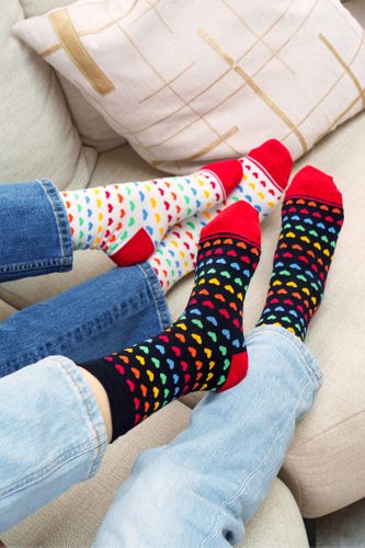 Rainbow Love Hearts Bamboo Socks in Navy