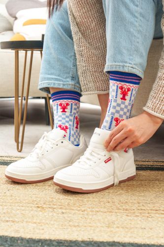 Lobster Checkerboard Bamboo Socks in Blue