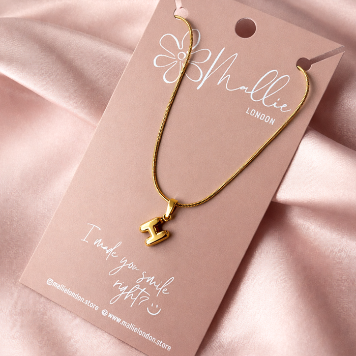 Mini Bubble Initial Pendant Gold Necklace A-Z Set