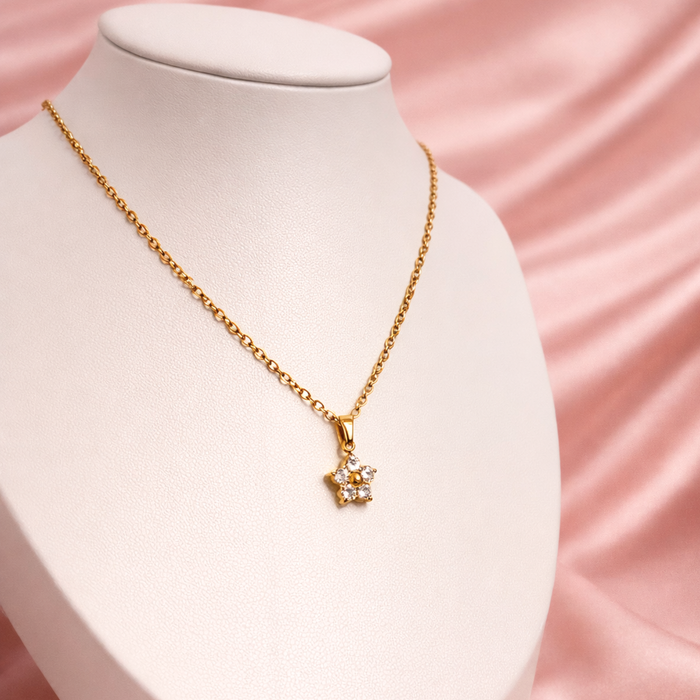 Crystal Flower Pendant Gold Necklace