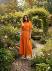Orange Solid Midi Dress