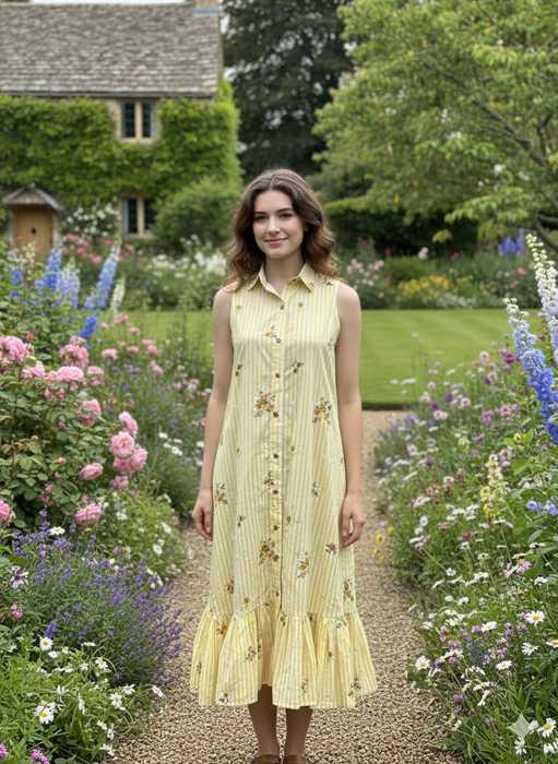Yellow Striped Midi Dress