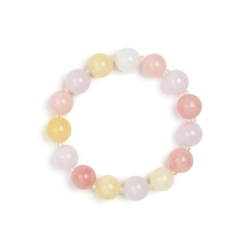 Pink, Yellow and White Mixed Jade Stone Natural Beaded Bracelet